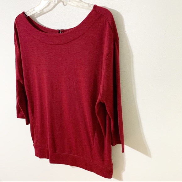 Ann Taylor LOFT Three Quarter Sleeve Knit Top Exposed Zipper Scoop Neckline - Picture 2 of 8